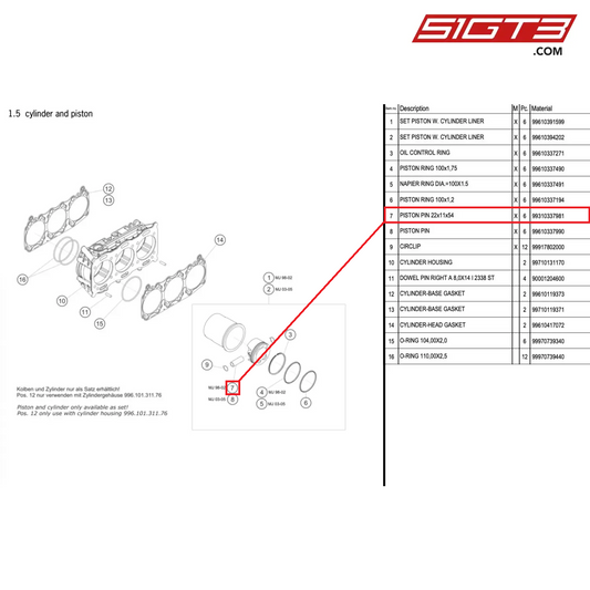 PISTON PIN 22x11x54 - 99310337981 [PORSCHE 996 GT3 Cup]