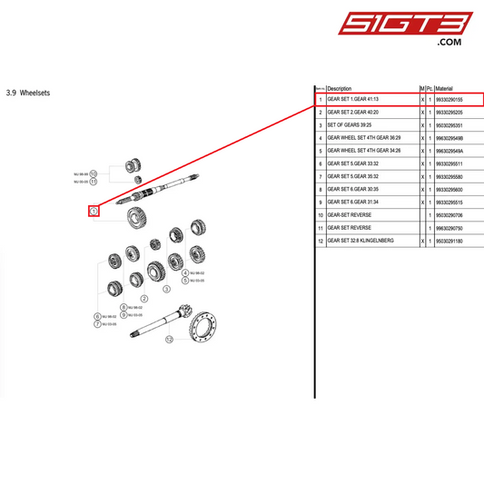 GEAR SET 1.GEAR 41:13 - 99330290155 [PORSCHE 996 GT3 Cup]