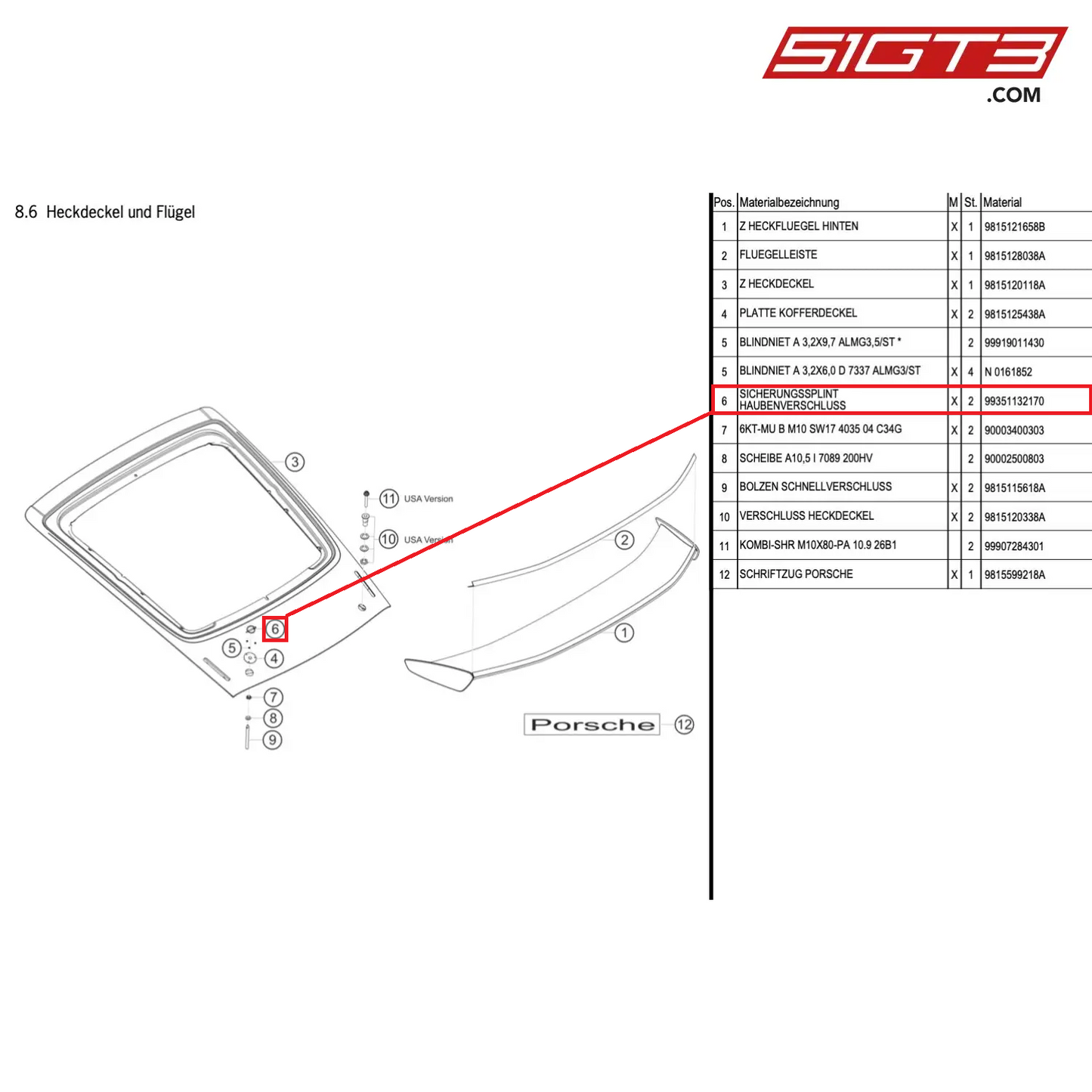 SAFETY PIN LID LOCKING - 99351132170 [PORSCHE Cayman 981 GT4 Clubsport]