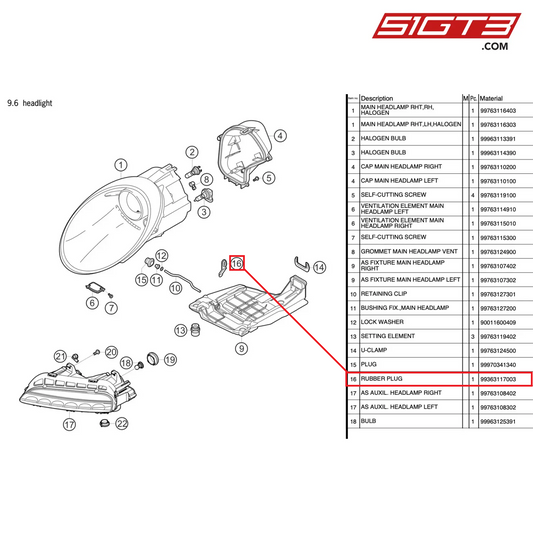 ラバープラグ - 99363117003 [ポルシェ 997.2 GT3 カップ]