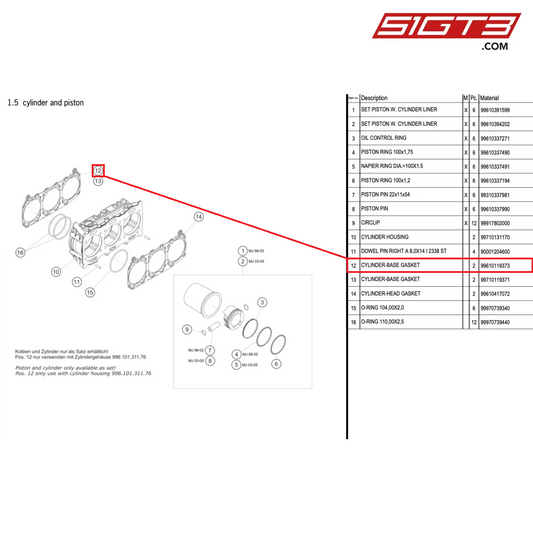 CYLINDER-BASE GASKET - 99610119373 [PORSCHE 996 GT3 Cup]