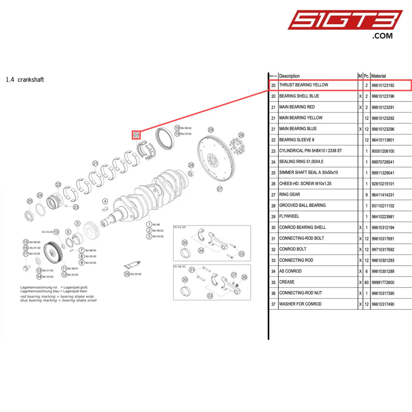 THRUST BEARING YELLOW - 99610123192 [PORSCHE 996 GT3 Cup]