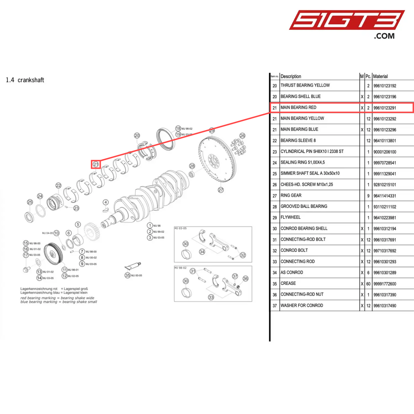 MAIN BEARING RED - 99610123291 [PORSCHE 996 GT3 Cup]