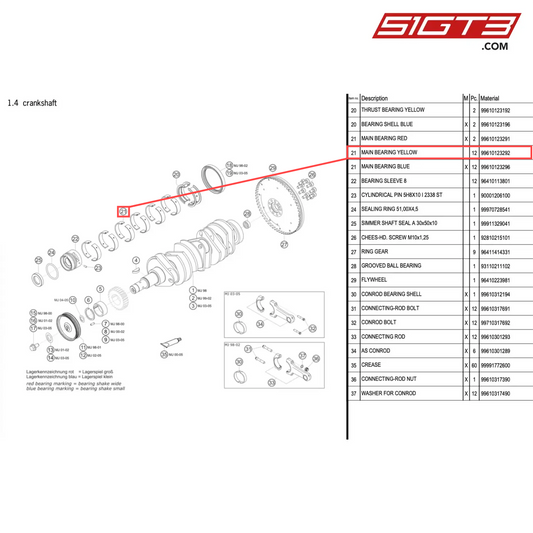 MAIN BEARING YELLOW - 99610123292 [PORSCHE 996 GT3 Cup]