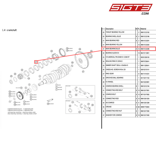 MAIN BEARING BLUE - 99610123296 [PORSCHE 996 GT3 Cup]