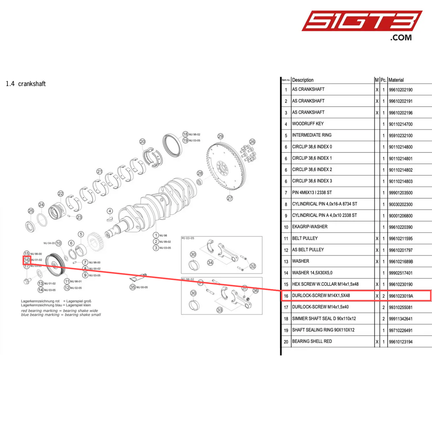 DURLOCK-SCREW M14X1,5X48 - 9961023019A [PORSCHE 996 GT3 Cup]