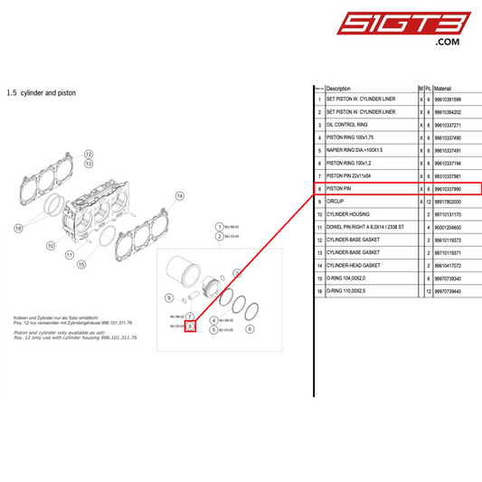 PISTON PIN - 99610337990 [PORSCHE 996 GT3 Cup]