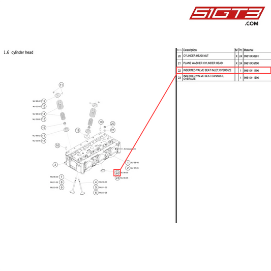 INSERTED VALVE SEAT INLET,OVERSIZE - 99610411196 [PORSCHE 996 GT3 Cup]