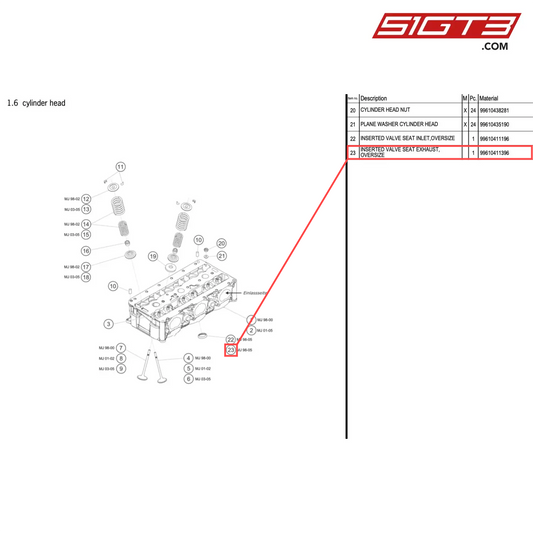 INSERTED VALVE SEAT EXHAUST,OVERSIZE - 99610411396 [PORSCHE 996 GT3 Cup]