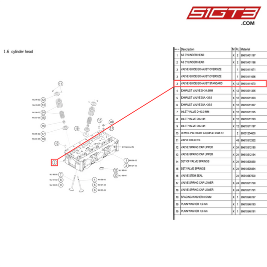 VALVE GUIDE EXHAUST STANDARD - 99610411670 [PORSCHE 996 GT3 Cup]