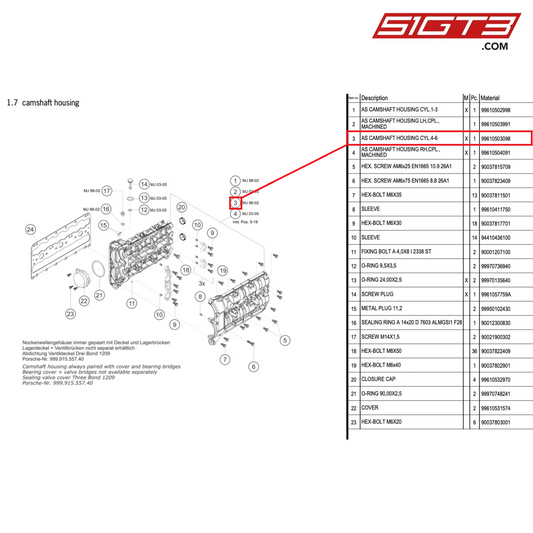 AS CAMSHAFT HOUSING CYL.4-6 - 99610503098 [PORSCHE 996 GT3 Cup]