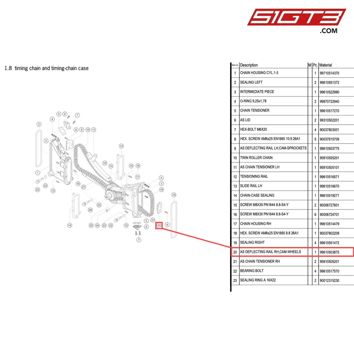 AS DEFLECTING RAIL RH,CAM-WHEELS - 99610503875 [PORSCHE 996 GT3 Cup]