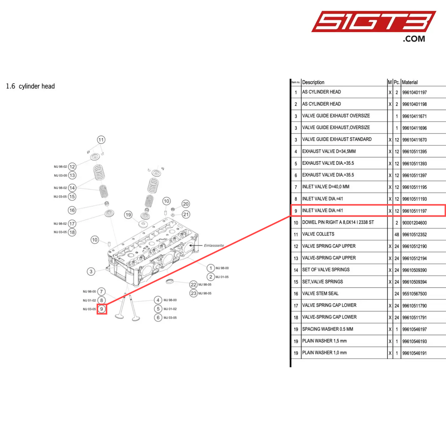 INLET VALVE DIA.=41 - 99610511197 [PORSCHE 996 GT3 Cup]