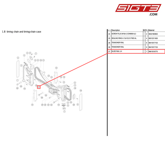 SLIDE RAIL LH - 99610516770 [PORSCHE 996 GT3 Cup]