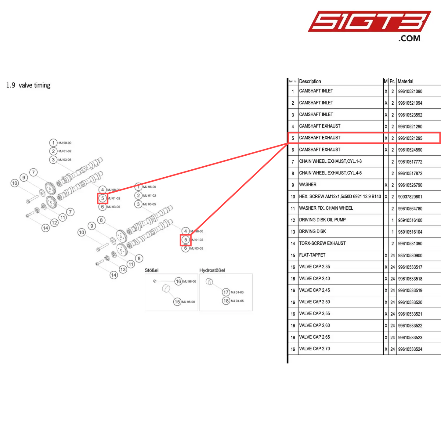 CAMSHAFT EXHAUST - 99610521295 [PORSCHE 996 GT3 Cup]