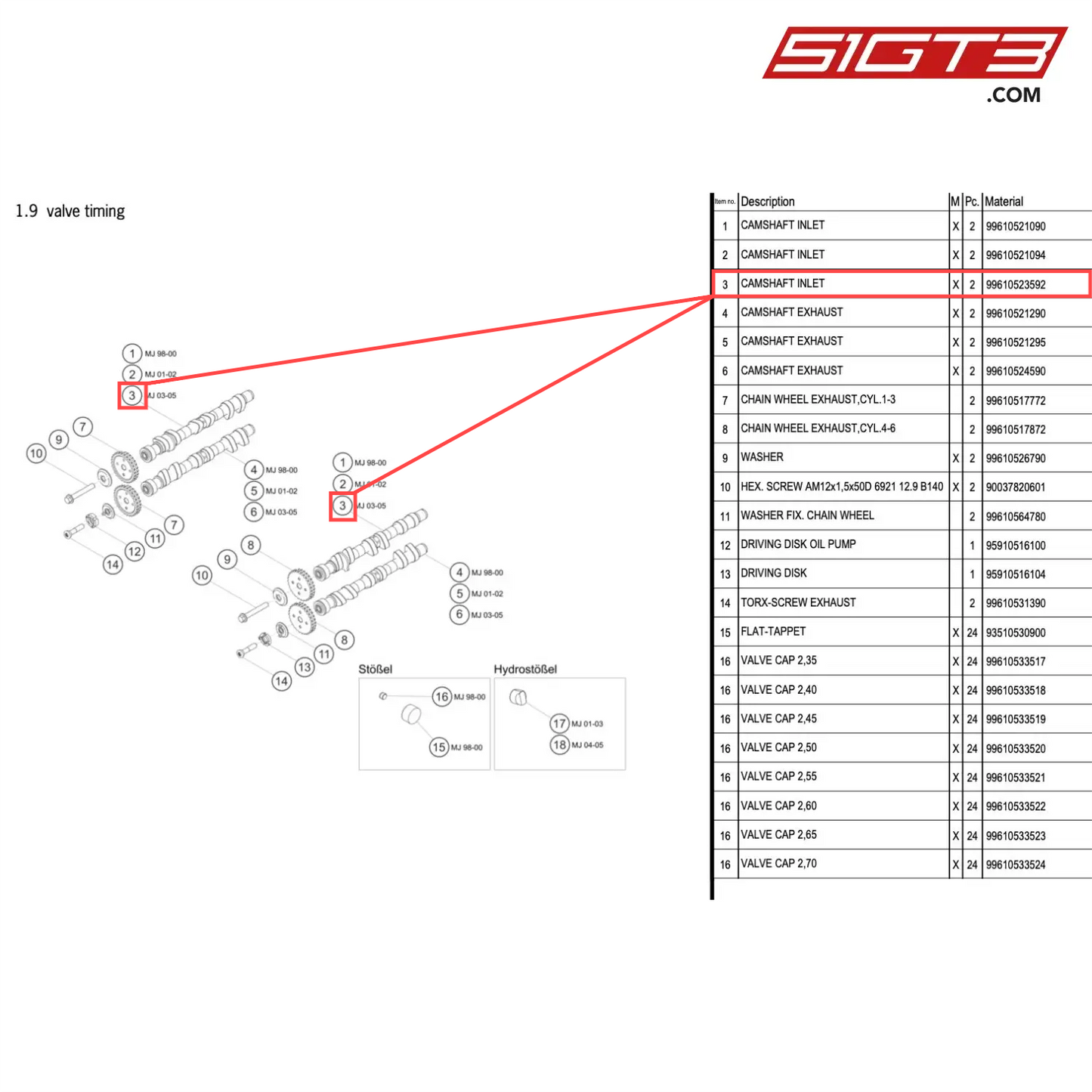 CAMSHAFT INLET - 99610523592 [PORSCHE 996 GT3 Cup]