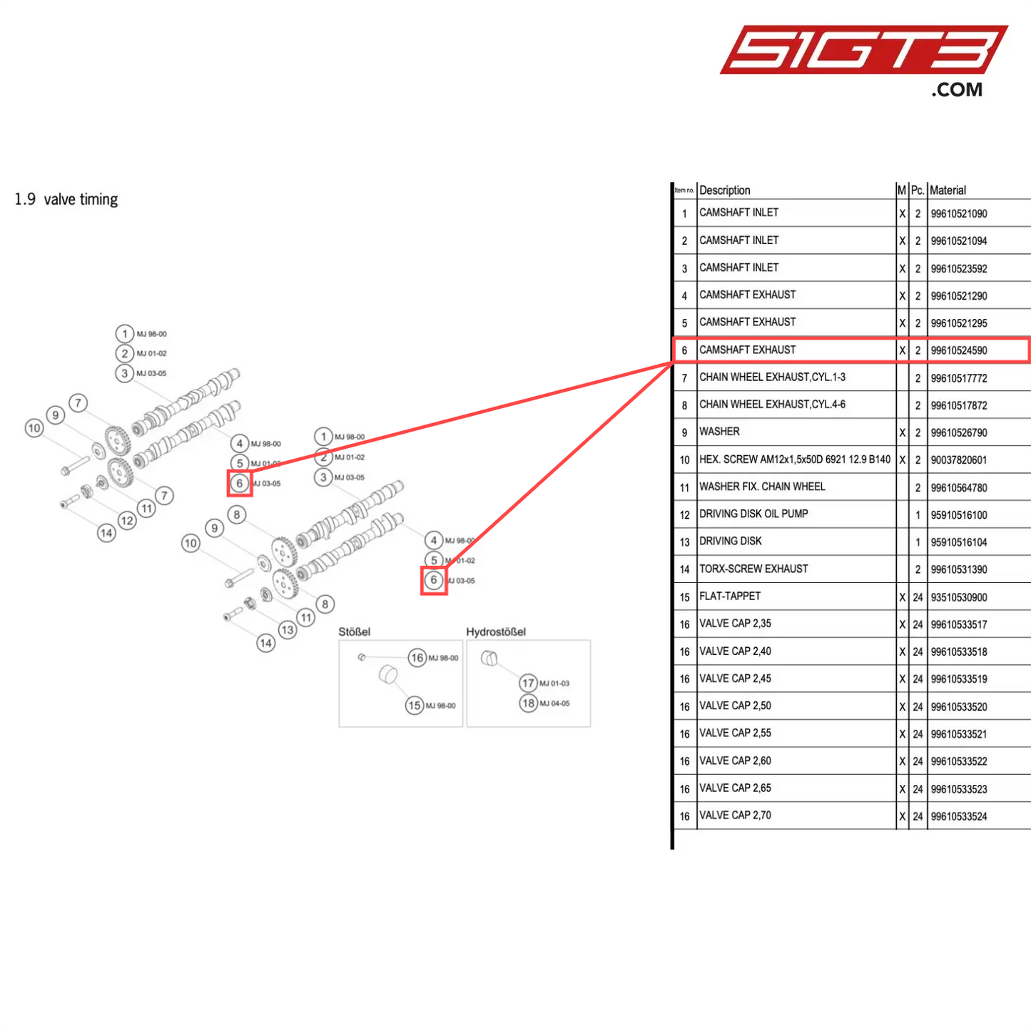 CAMSHAFT EXHAUST - 99610524590 [PORSCHE 996 GT3 Cup]