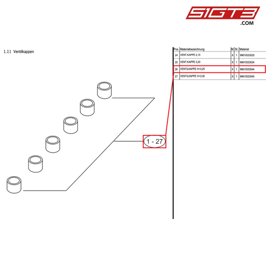 VALVE CAP H=3.25 - 99610533544 [PORSCHE 997.1 GT3 R]