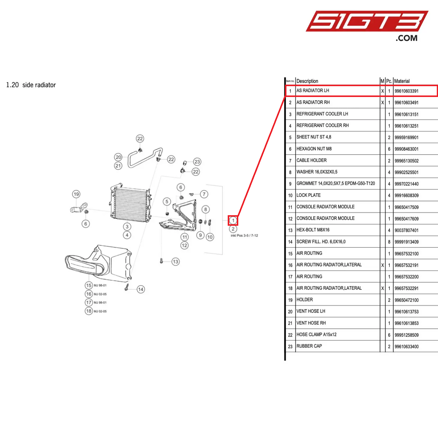 AS RADIATOR LH - 99610603391 [PORSCHE 996 GT3 Cup]