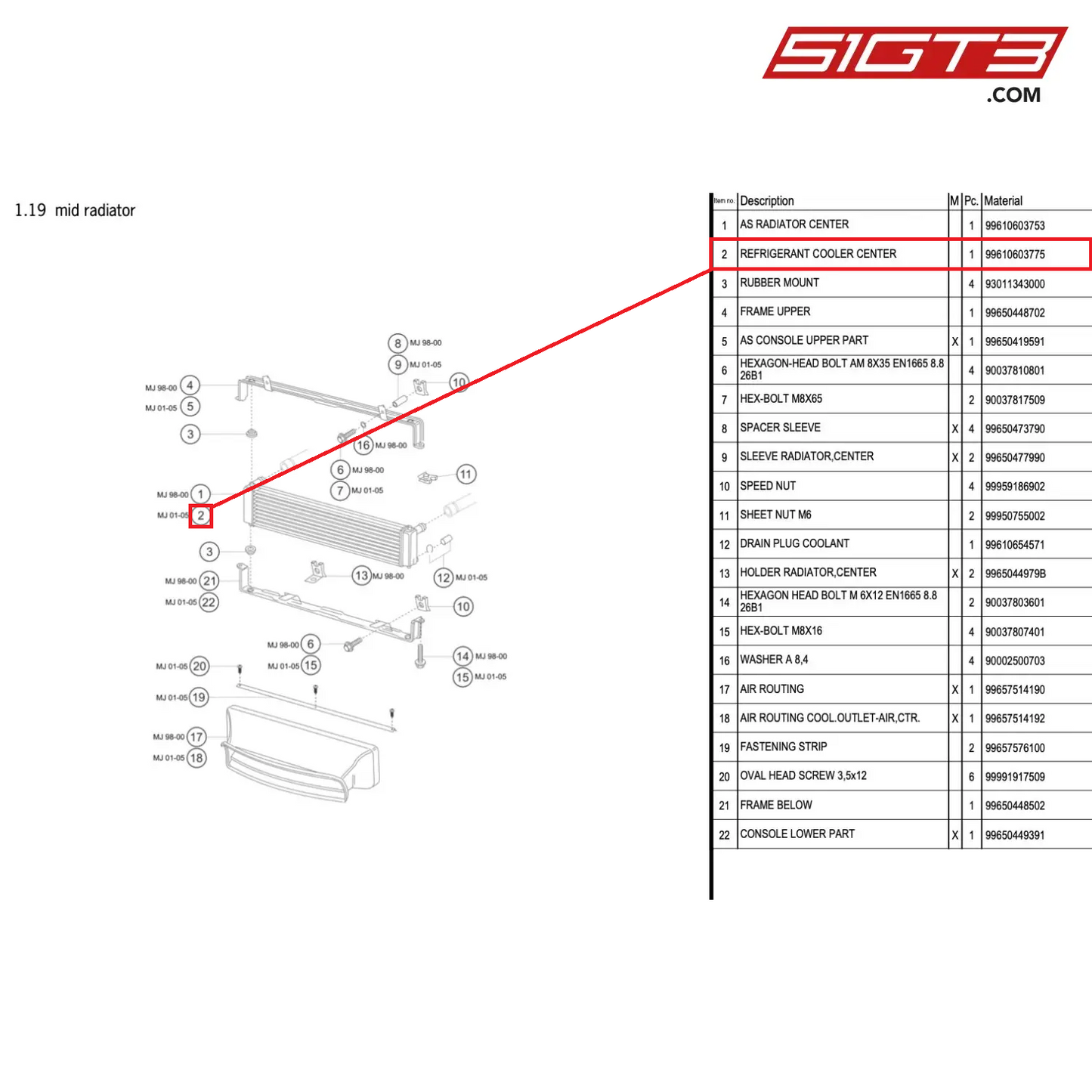 REFRIGERANT COOLER CENTER - 99610603775 [PORSCHE 996 GT3 Cup]