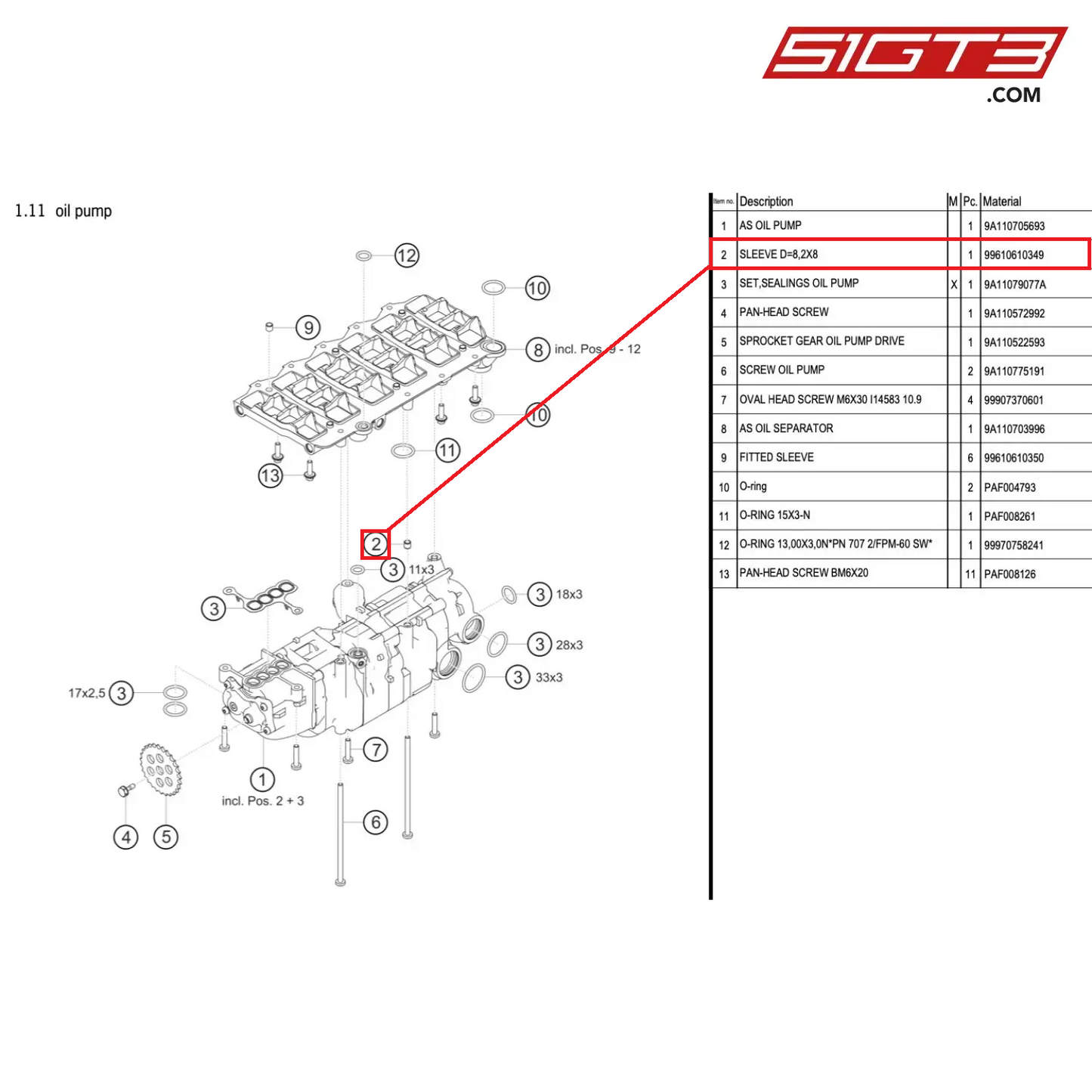 SLEEVE D=8,2X8 - 99610610349 [PORSCHE 991.1 GT3 Cup (2017)]