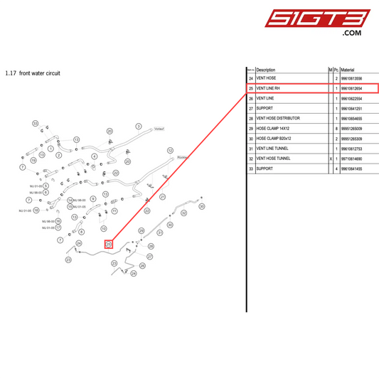 VENT LINE RH - 99610612654 [PORSCHE 996 GT3 Cup]