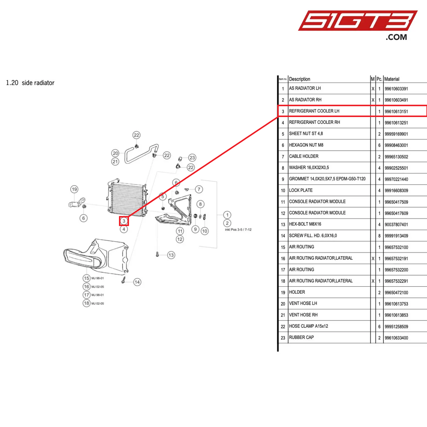 REFRIGERANT COOLER LH - 99610613151 [PORSCHE 996 GT3 Cup]