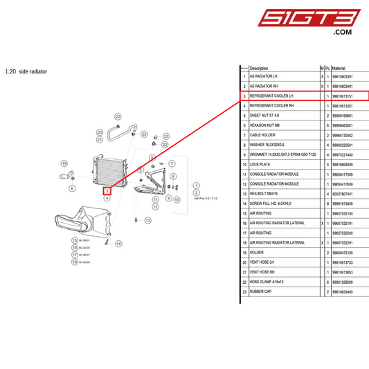 REFRIGERANT COOLER LH - 99610613151 [PORSCHE 996 GT3 Cup]