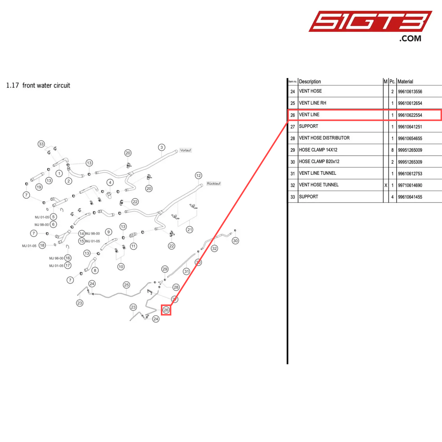 VENT LINE - 99610622554 [PORSCHE 996 GT3 Cup]