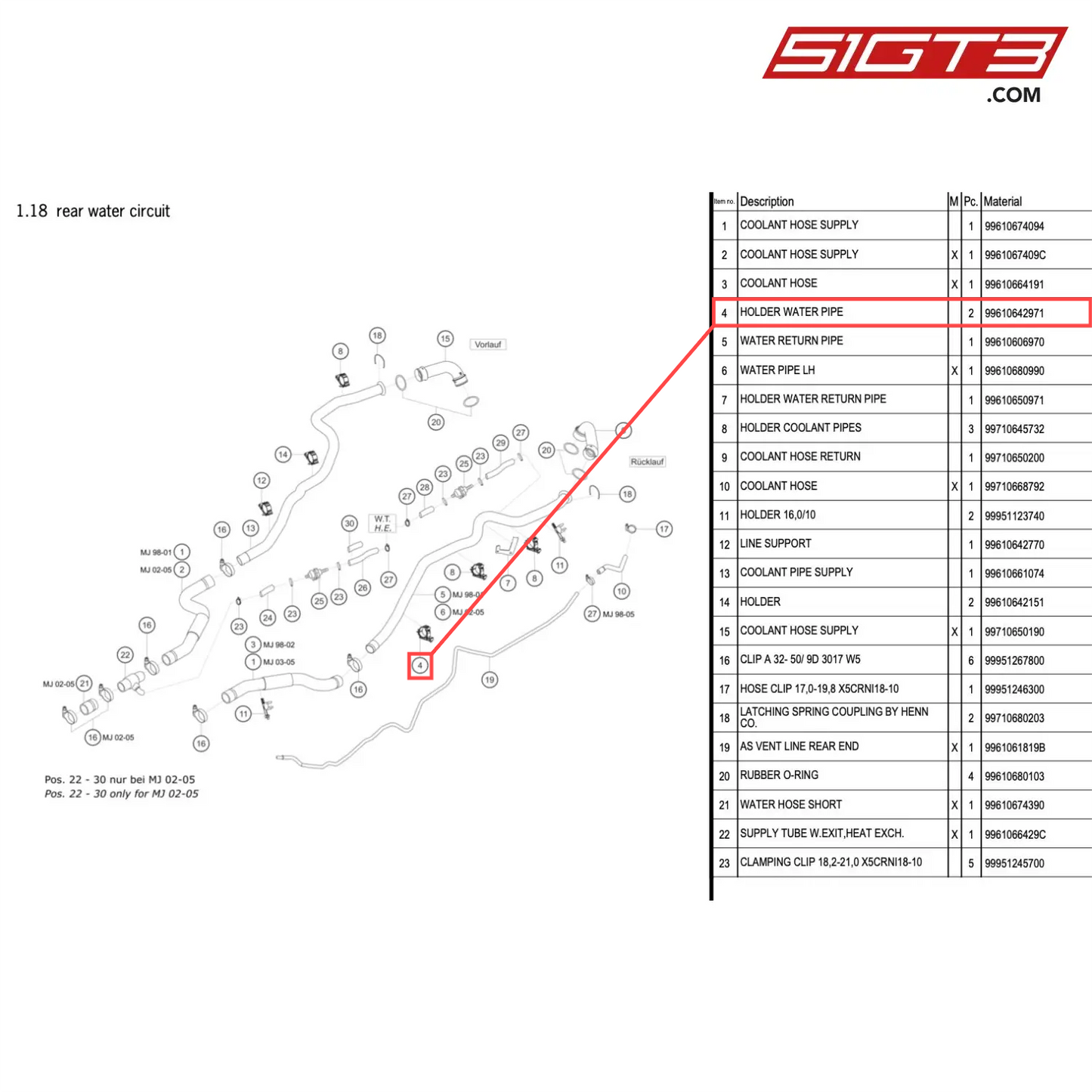 HOLDER WATER PIPE - 99610642971 [PORSCHE 996 GT3 Cup]