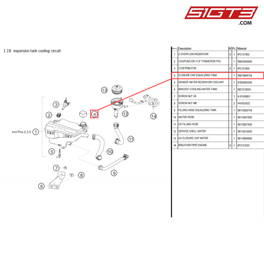 CLOSURE CAP EQUALIZING TANK - 99610644704 [PORSCHE 718 Cayman GT4 Clubsport]