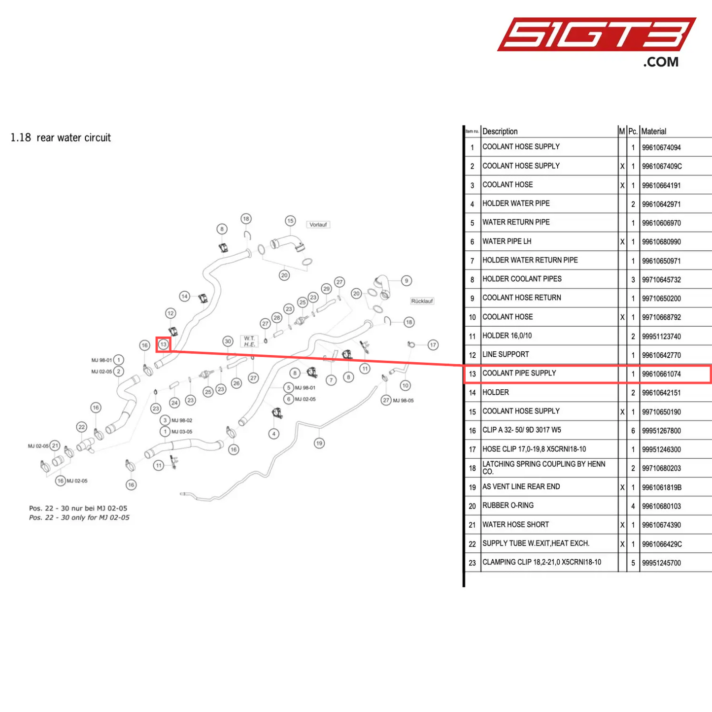 COOLANT PIPE SUPPLY - 99610661074 [PORSCHE 996 GT3 Cup]