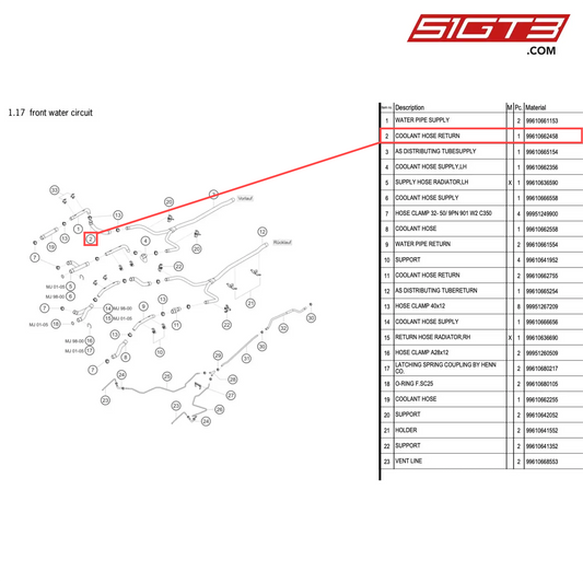 COOLANT HOSE RETURN - 99610662458 [PORSCHE 996 GT3 Cup]