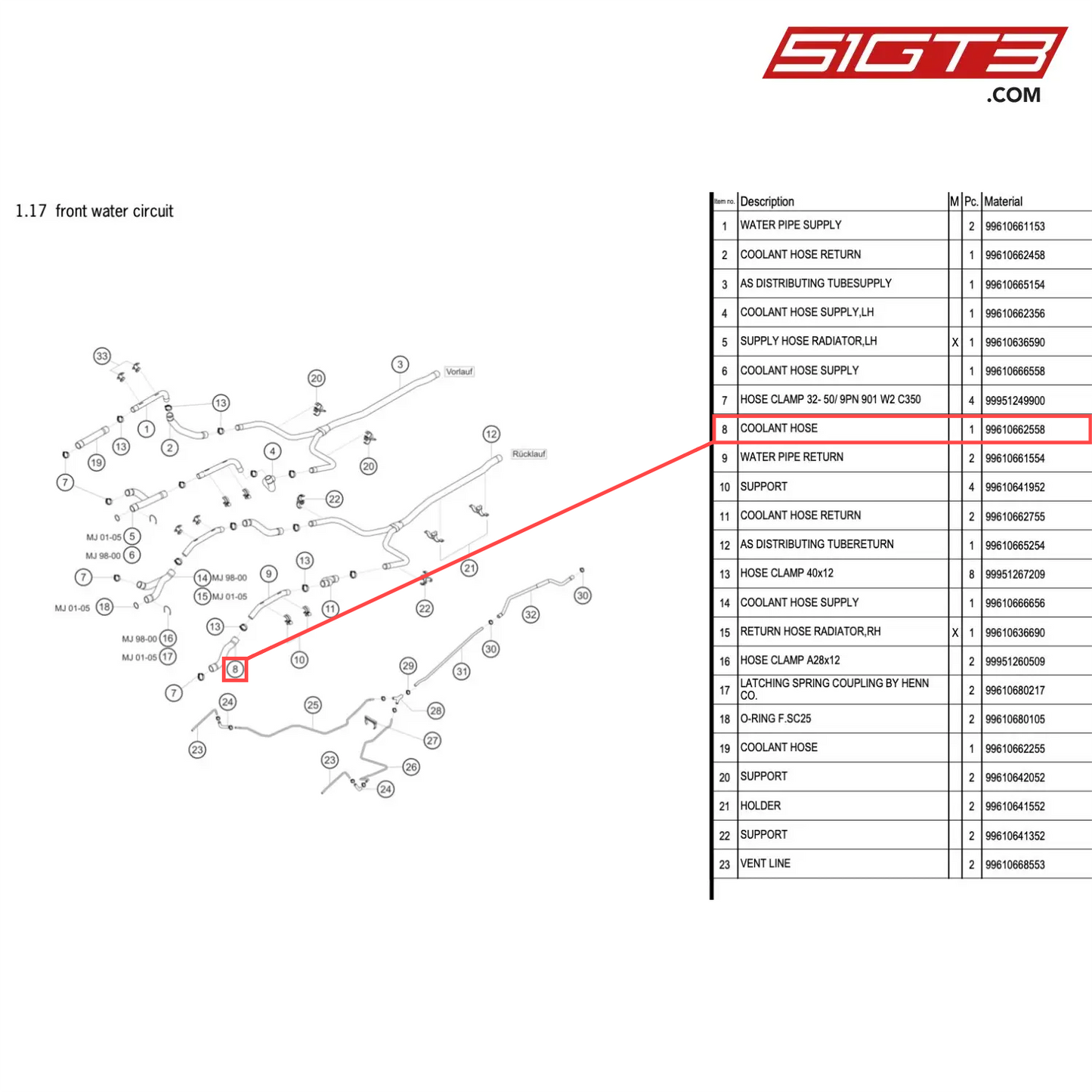 COOLANT HOSE - 99610662558 [PORSCHE 996 GT3 Cup]