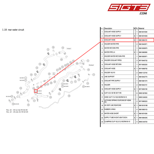 COOLANT HOSE - 99610664191 [PORSCHE 996 GT3 Cup]