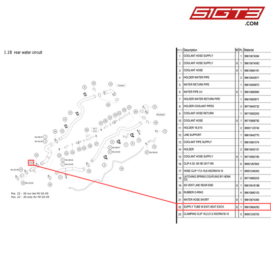 SUPPLY TUBE W.EXIT,HEAT EXCH. - 9961066429C [PORSCHE 996 GT3 Cup]