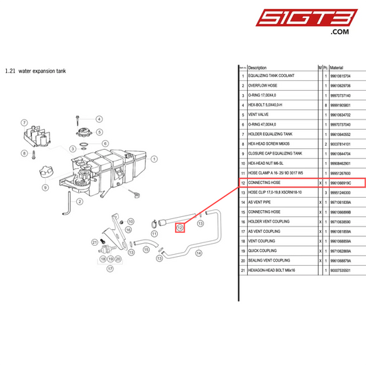 CONNECTING HOSE - 9961066919C [PORSCHE 996 GT3 Cup]