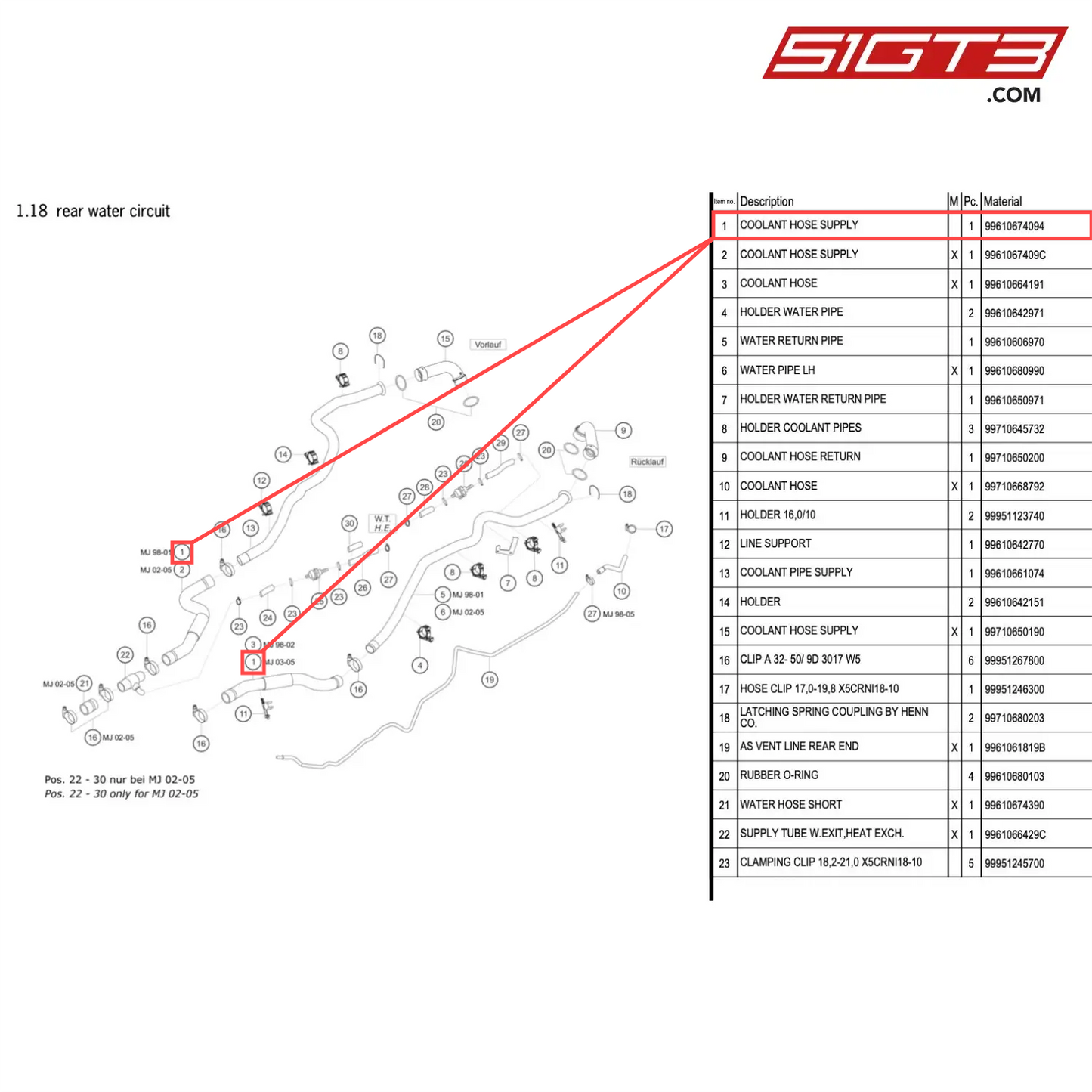 COOLANT HOSE SUPPLY - 99610674094 [PORSCHE 996 GT3 Cup]