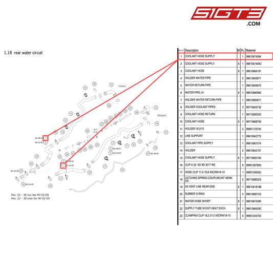 COOLANT HOSE SUPPLY - 99610674094 [PORSCHE 996 GT3 Cup]