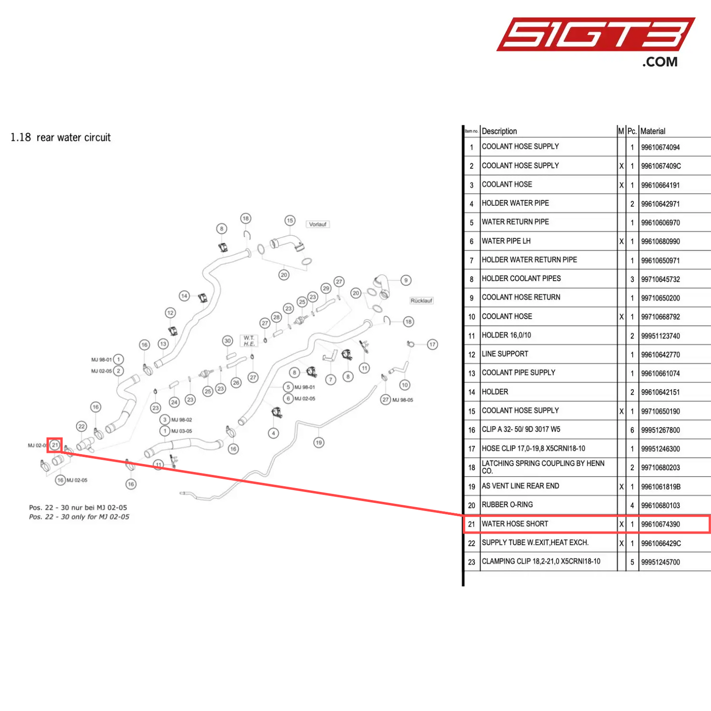 WATER HOSE SHORT - 99610674390 [PORSCHE 996 GT3 Cup]