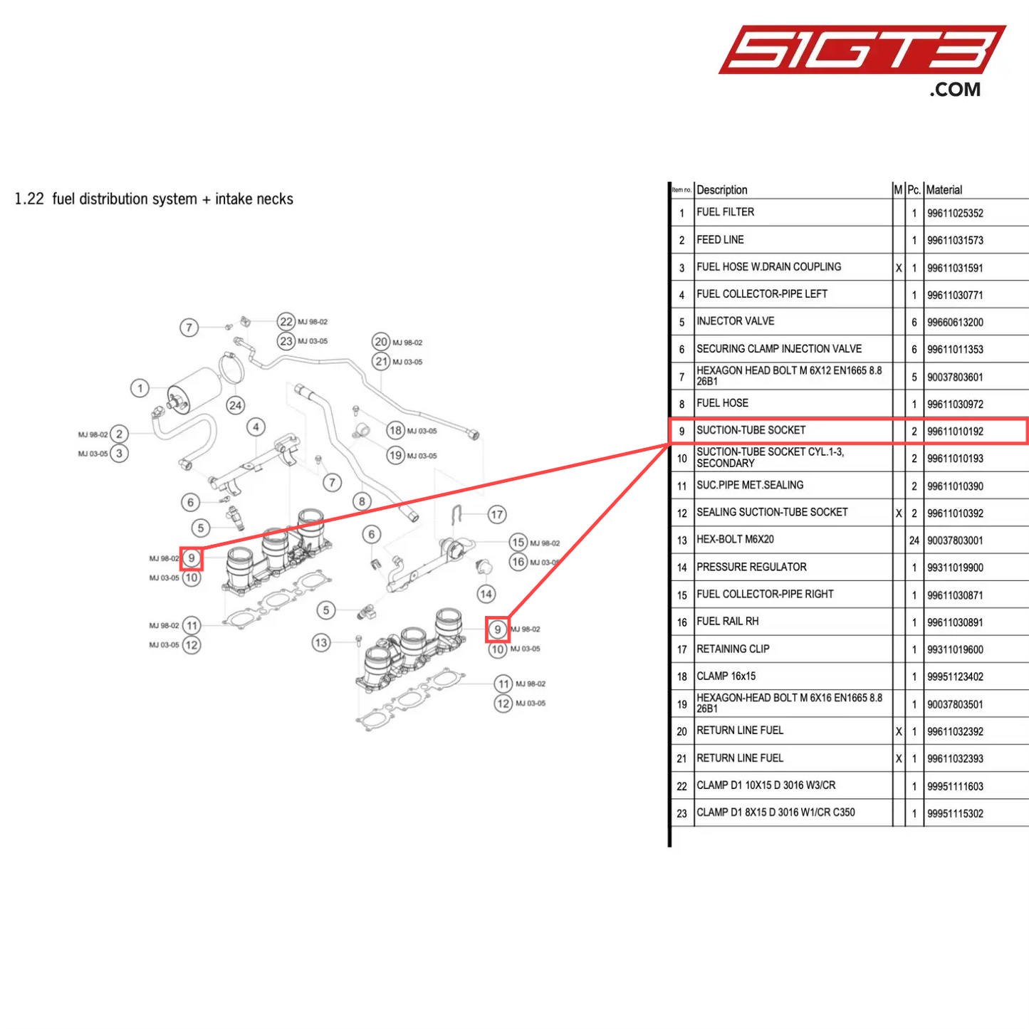 SUCTION-TUBE SOCKET - 99611010192 [PORSCHE 996 GT3 Cup]