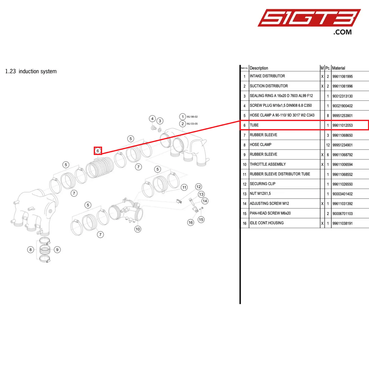 TUBE - 99611012053 [PORSCHE 996 GT3 Cup]