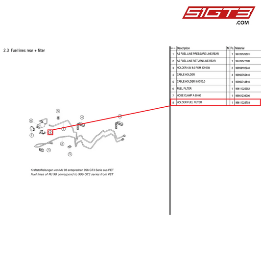 HOLDER FUEL FILTER - 99611025703 [PORSCHE 996 GT3 Cup]