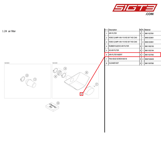 AIR-FILTER INSERT - 99611027592 [PORSCHE 996 GT3 Cup]