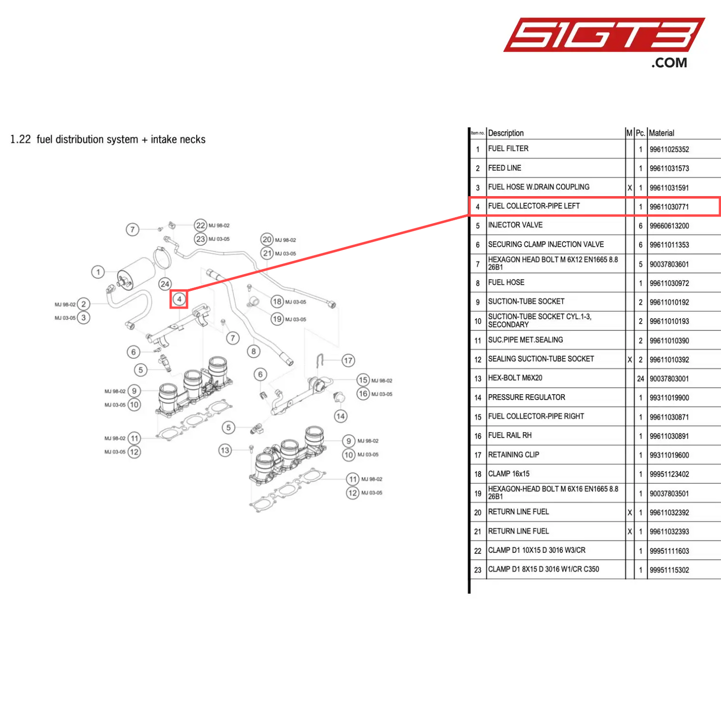 FUEL COLLECTOR-PIPE LEFT - 99611030771 [PORSCHE 996 GT3 Cup]