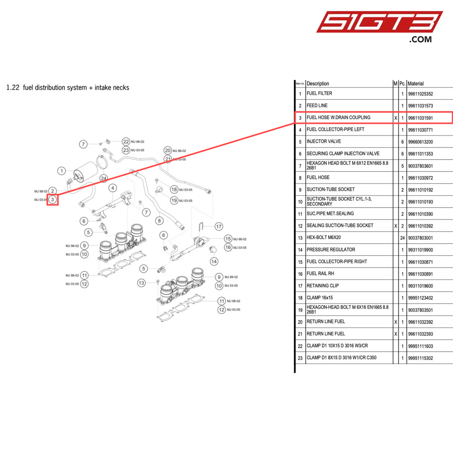 FUEL HOSE W.DRAIN COUPLING - 99611031591 [PORSCHE 996 GT3 Cup]