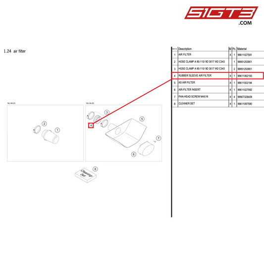 RUBBER SLEEVE AIR FILTER - 99611062193 [PORSCHE 996 GT3 Cup]