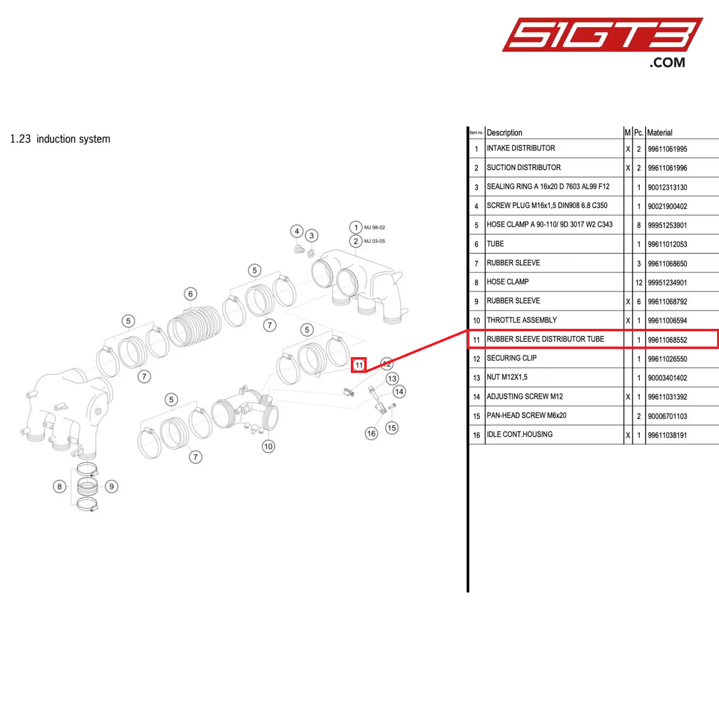 RUBBER SLEEVE DISTRIBUTOR TUBE - 99611068552 [PORSCHE 996 GT3 Cup]