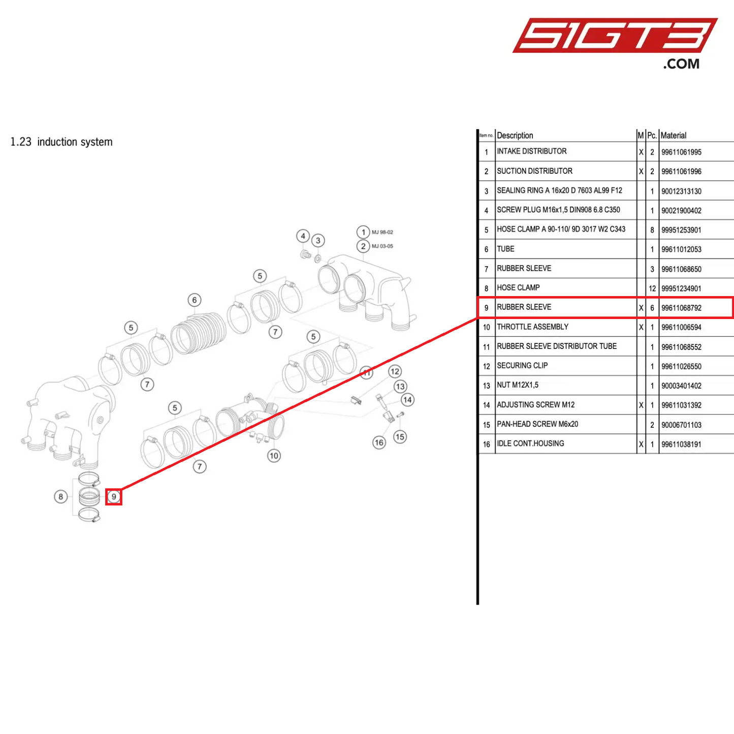 RUBBER SLEEVE - 99611068792 [PORSCHE 996 GT3 Cup]