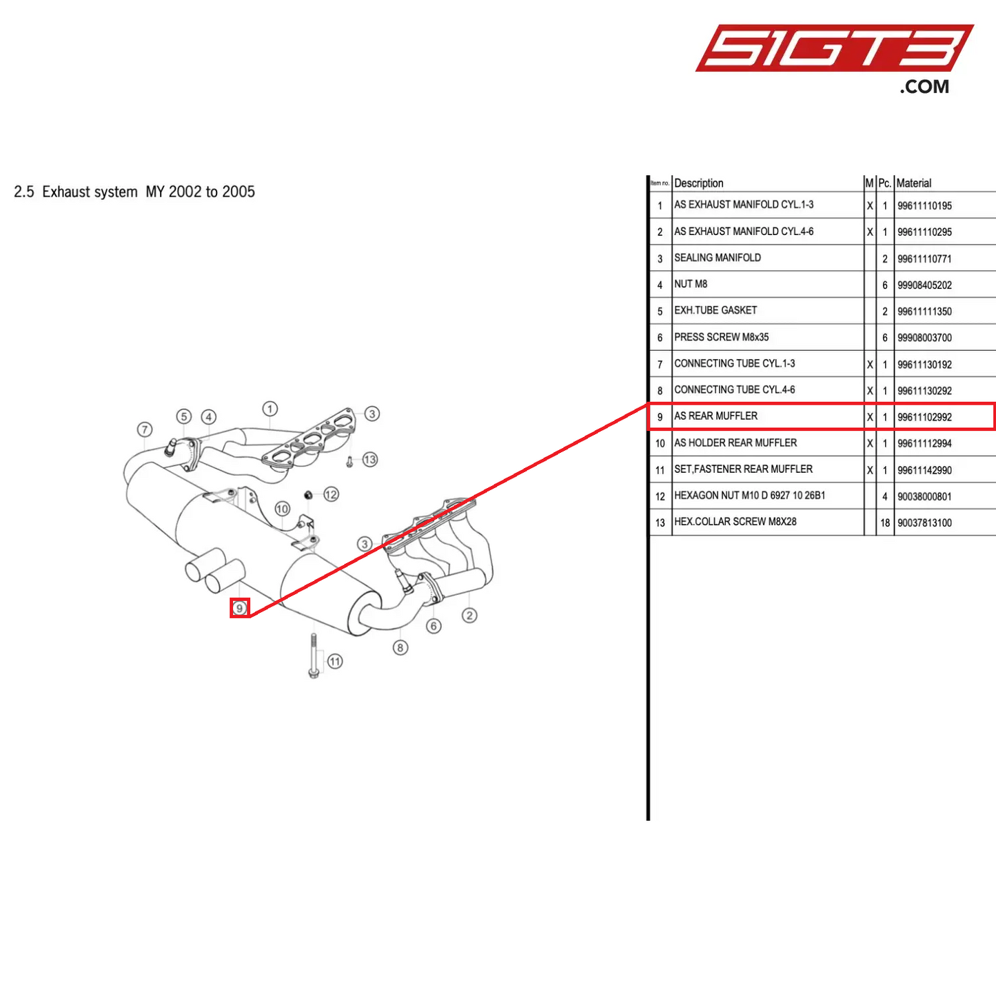 AS REAR MUFFLER - 99611102992 [PORSCHE 996 GT3 Cup]